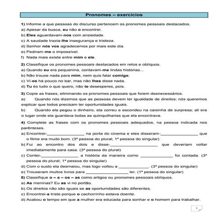 Pronominalização - exercícios | PDF