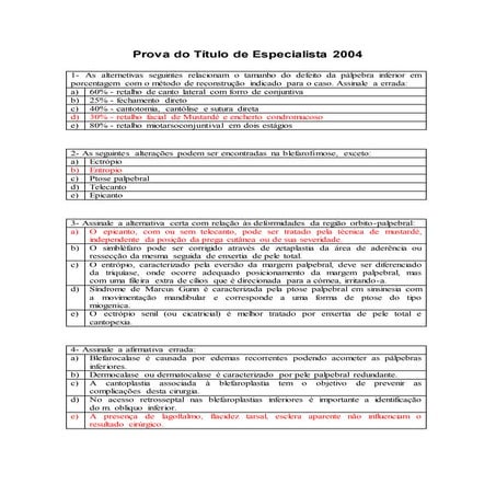 Prova 2004 Cirurgia Plástica 
