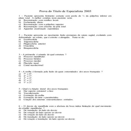 Prova 2005 Cirurgia Plástica 