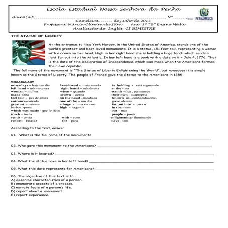 avaliação de Inglês  Ensino.Médio II bimestre