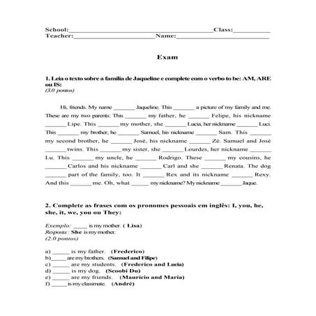 Prova de inglês do 7 ano