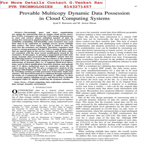 Provable multicopy dynamic data possession in cloud computing systems