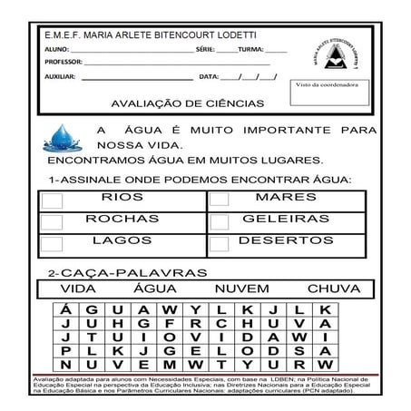 Prova ciências adaptada 