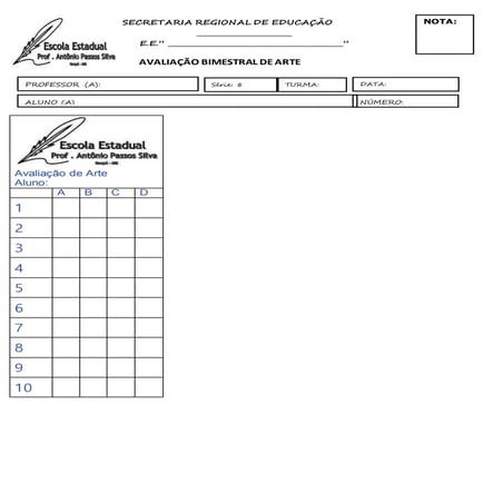 Prova de arte 4b 8 ano