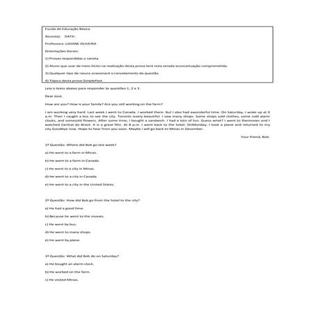 Prova de ingles simple past 2013