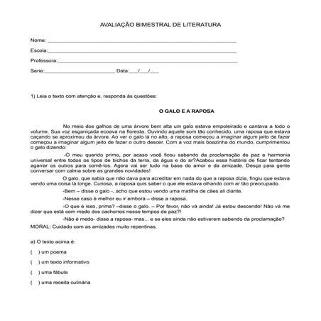 Prova  de literatura