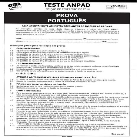 Prova de português 02. 2014