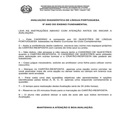 Prova diagnositica portugues