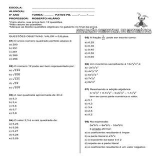 Prova do 8º ano do auzanir