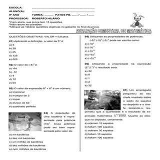 Prova do 9º ano auzanir lacerda