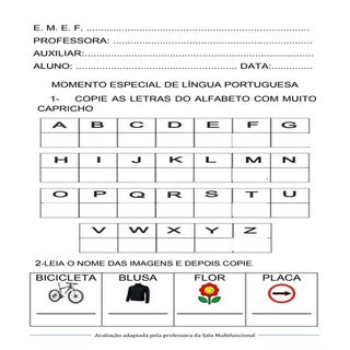 Avaliação de Língua Portuguesa