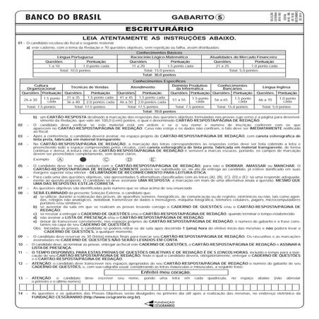 Prova escriturário gabarito 5-cesgranrio-banco-do-brasil-www.techtudo ...