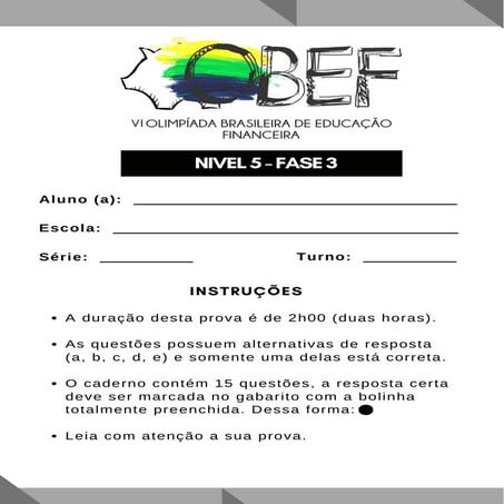 PROVAN FASE 3 OBEF 2024 Olímpia de educação financeira