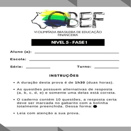 PROVAN OBEF 2024 fase 1 Olímpia de educação financeira