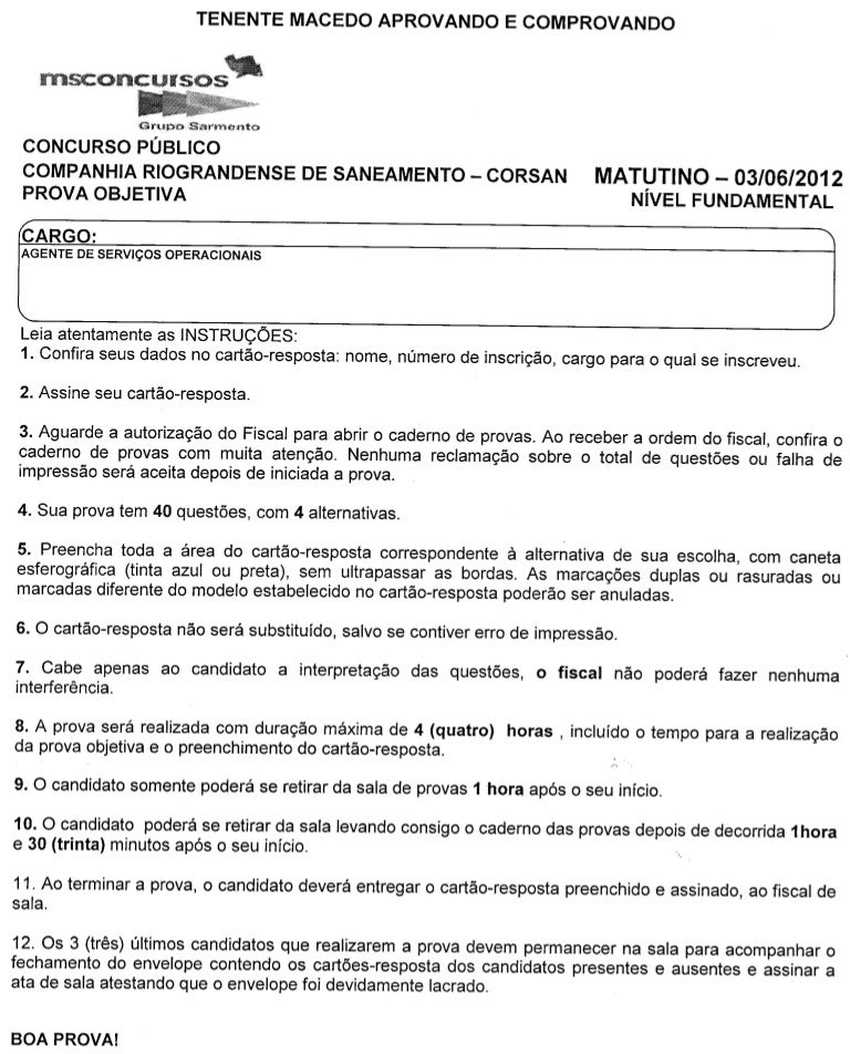 prova concurso corsan 2006