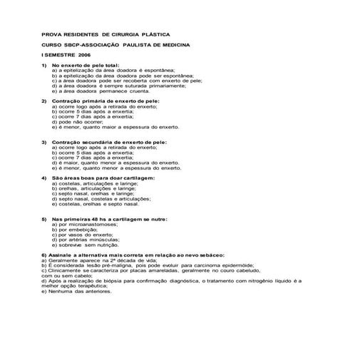 PROVA RESIDENTES DE CIRURGIA PLÁSTICA