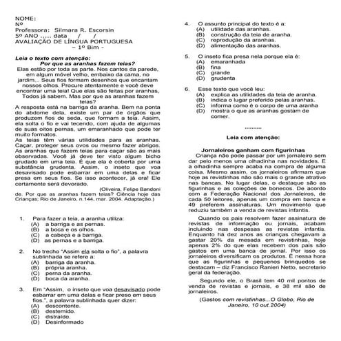 Provas 5 ano 2012  portugues