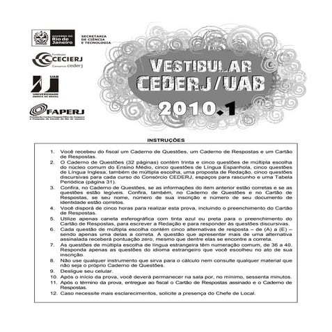 Prova vestibular CEDERJ 2010.1 | PDF