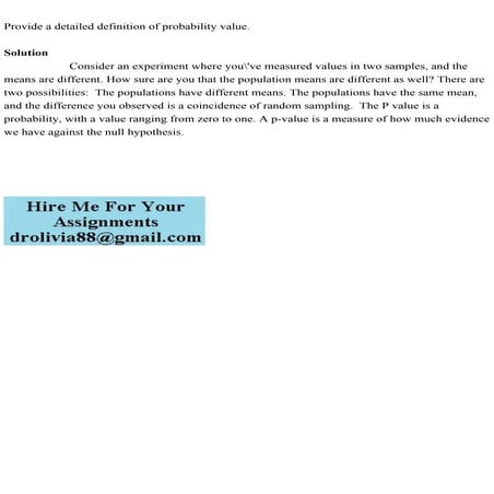 Provide a detailed definition of probability value.Solution .pdf