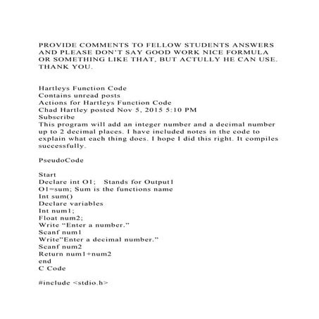 PROVIDE COMMENTS TO FELLOW STUDENTS ANSWERS AND PLEASE DON’T SAY G.docx