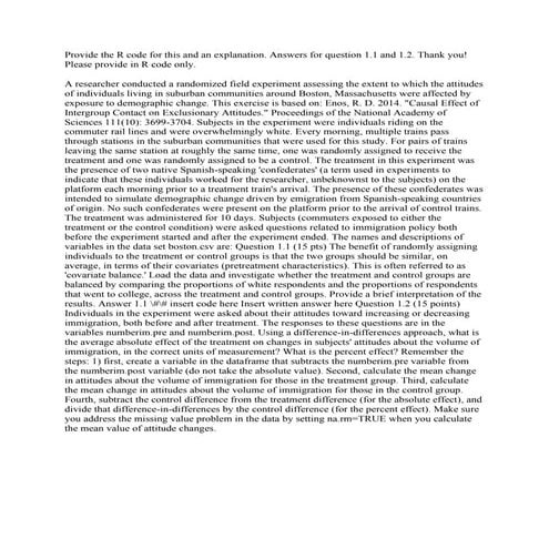 Provide the R code for this and an explanation- Answers for question 1.pdf