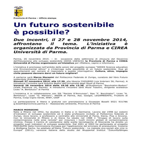 Un futuro sostenibile è possibile? Parma 27-28 novembre 2014