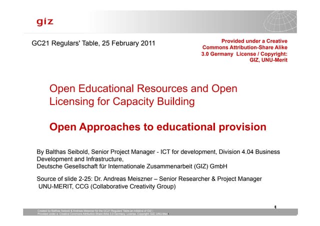 Open Educational Resources and Open Licensing for Capacity Building