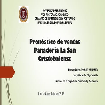 Proyeccion de ventas panaderia la sancristobalense
