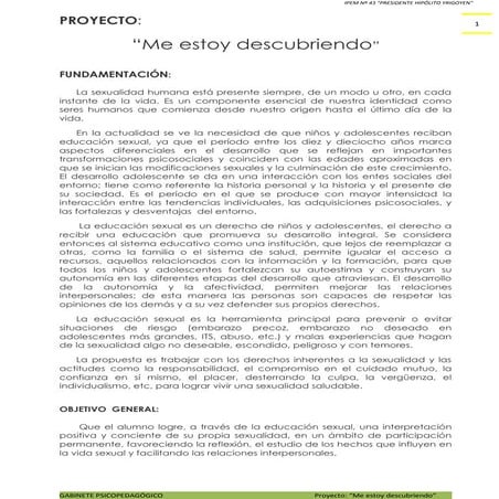 Proyecto: “Me estoy descubriendo”