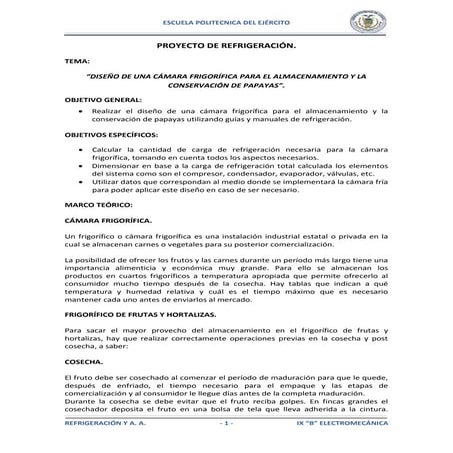 DISEÑO DE UNA CÁMARA FRIGORÍFICA PARA EL ALMACENAMIENTO Y LA CONSERVACIÓN DE ...