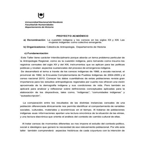 Taller: "La cuestión indígena y los censos de los siglos XX y XXI"