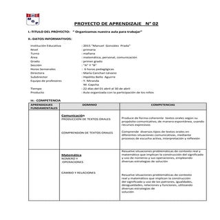 Proyecto de aprendizaje 02 1er grado