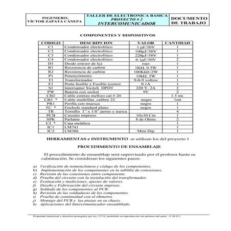 Proyecto # 5.1 componentes intercomunicador