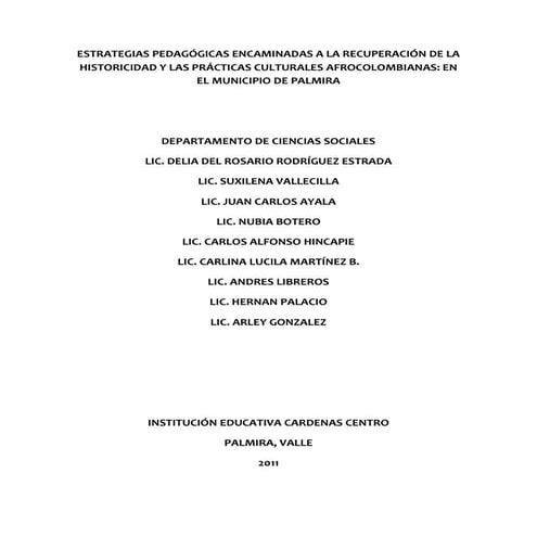 Proyecto afrocolombianidad 2011 i.e cardenas