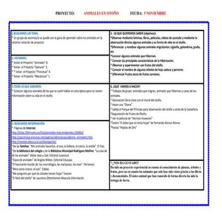 Proyecto animales en otoño, fichas,...