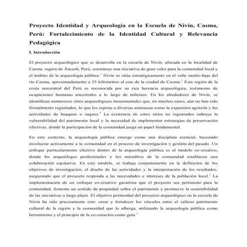 Proyecto Identidad y Arqueología en la Escuela de Nivín, Casma, Perú