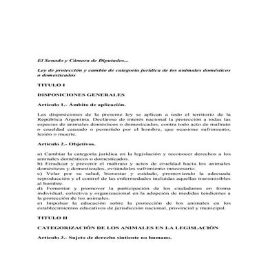 Proyecto cambio categoría jurídica animales domésticos