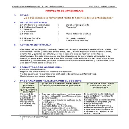 Proyecto de aprendizaje 6to grado | PDF