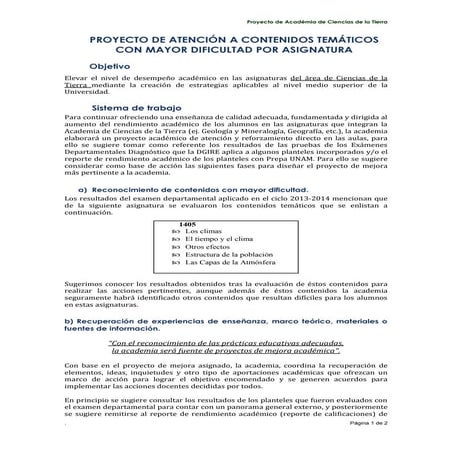 Proyecto de atención unam Ciencias de la tierra