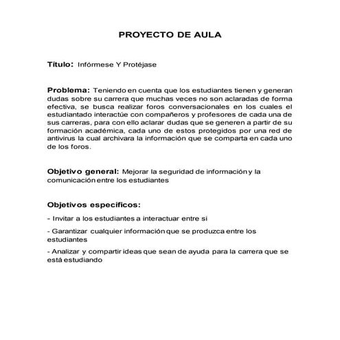 Proyecto de aula documento word | DOCX