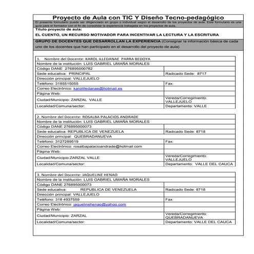 Formato proyecto de aula diseño tecnopedagógico | PDF