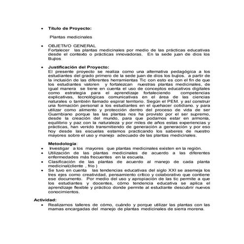 Proyecto de aula plantas medicinales gargantillas | DOCX