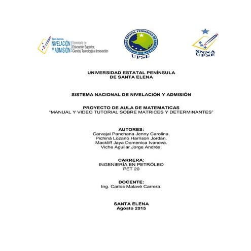 PROYECTO DE AULA MATEMATICAS-MATRICES Y DETERMINANTES