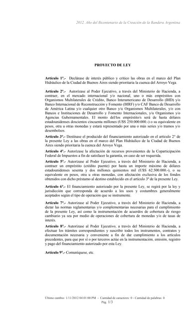 Proyecto de endeudamiento Arroyo Vega