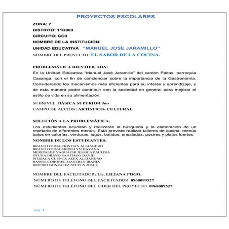 Proyecto de gastronomía  2016