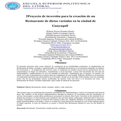 mi Proyecto de inversión para la creación de un restaurante 