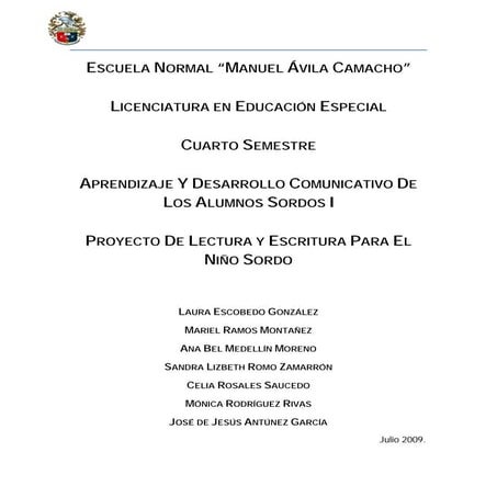 Proyecto de lectura y escritura para el niño sordo
