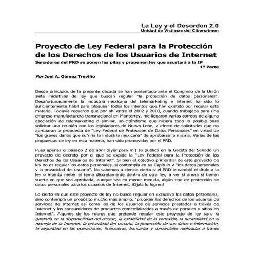 Proyecto de Ley Federal para la Protección de los Derechos de los Usuarios de...