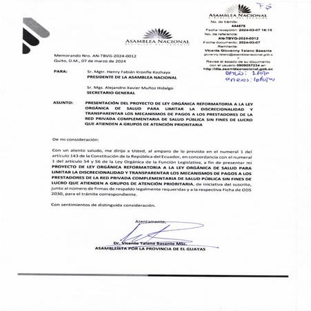 PROYECTO DE LEY ORGÁNICA REFORMATORIA A LA LEY DE SALUD PARA LIMITAR LA DISCRECIONALIDAD...pdf