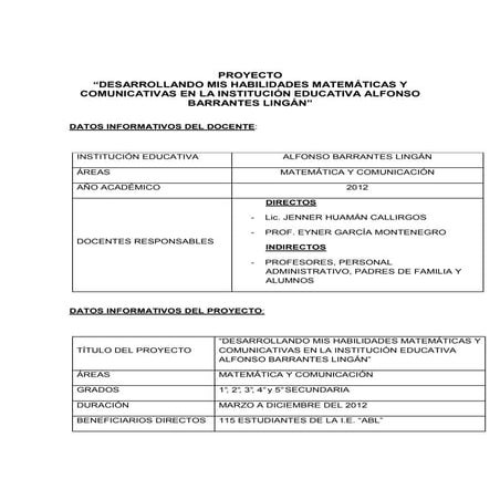 (Proyecto desarrollando mis habilidades matemáticas y comunicativas)